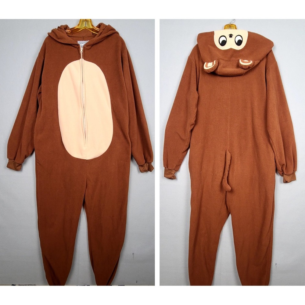 Funziez Adult Monkey One Piece Suit Hoodie Costume Size XL Brown